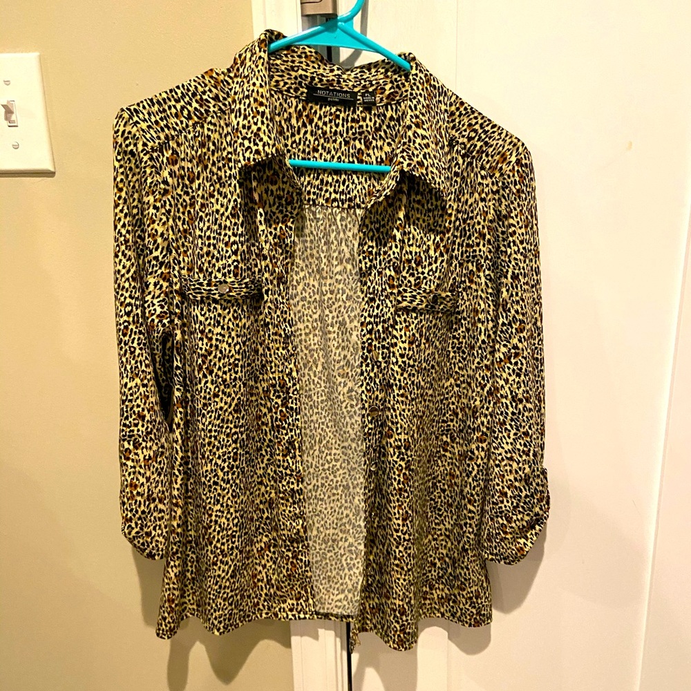 Cheetah Print Button Up Petite Blouse